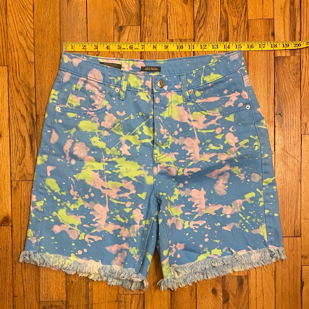 Wild Fable Blue Shorts with Pink and Green Splashes